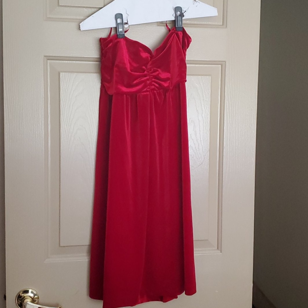 Strapless red velvet dress
